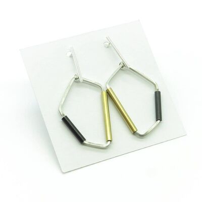 Silver and stainless steel earrings GINOX III Black - Gold