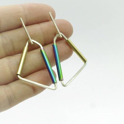 Silver and stainless steel earrings GINOX VII Gold - Rainbow