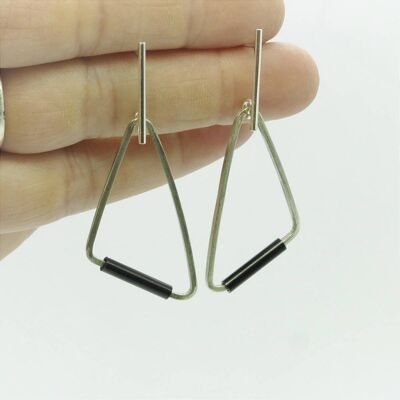 Silver and stainless steel earrings GINOX V Black