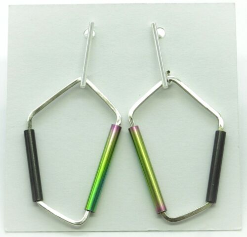 Pendientes de plata y acero inoxidable GINOX III Rainbow - Negro