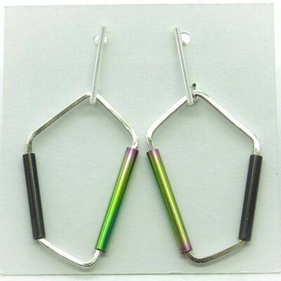 GINOX III Rainbow Silver and Stainless Steel Earrings - Black