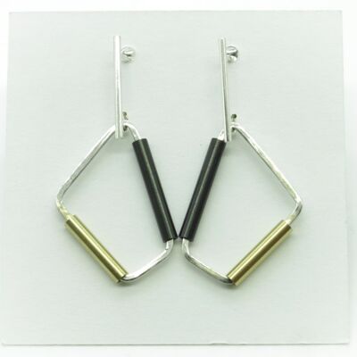 Pendientes de plata y acero inoxidable GINOX IV Negro - Oro