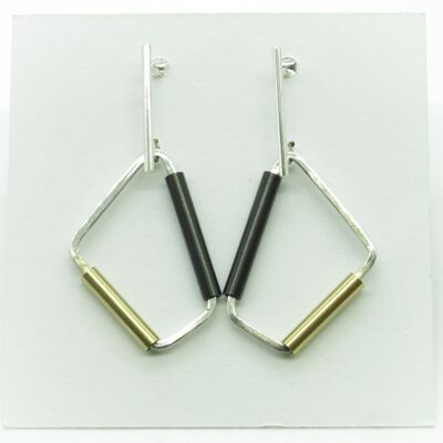 Silver and stainless steel earrings GINOX IV Black - Gold