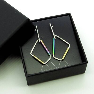 Silver and stainless steel earrings GINOX IV Gold - Rainbow