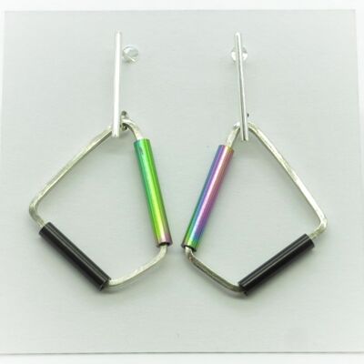 Boucles d'oreilles GINOX IV Rainbow Argent et Acier Inoxydable - Noir