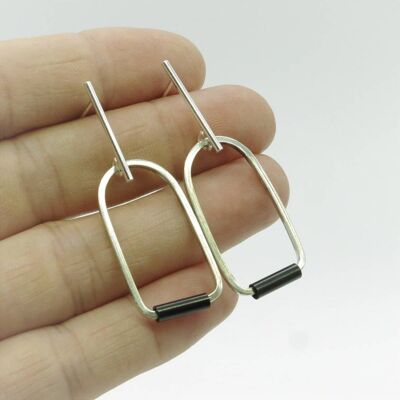Silver and stainless steel earrings GINOX II Black