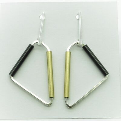 Silver and stainless steel earrings GINOX VII Black - Gold
