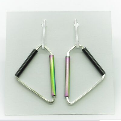 Silver and stainless steel earrings GINOX VII Rainbow - Black