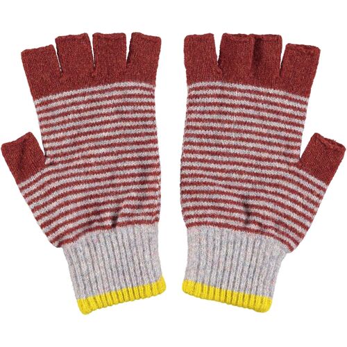 Patterned Lambswool Gloves  UNISEX FINGERLESS - stripe - sienna