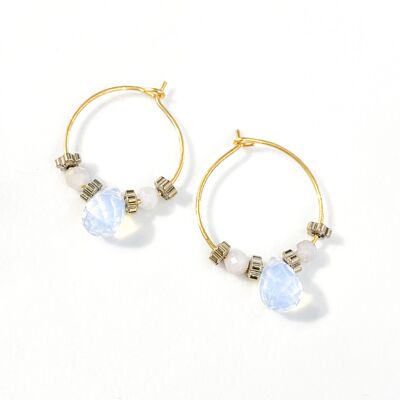 White baroque drop hoop earrings