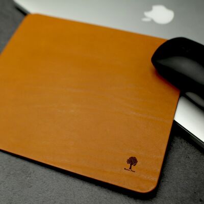 Leather mouse pad - cognac