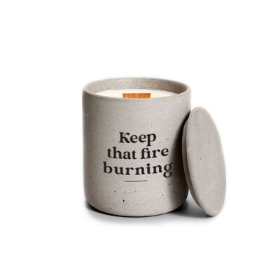 Candela profumata fatta a mano in cemento "Keep that fire burning" Grigio