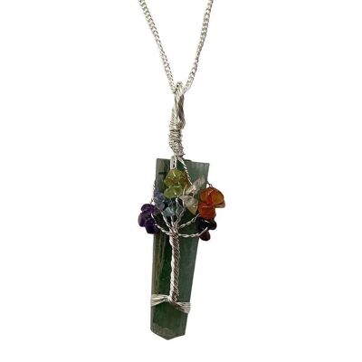 Tree of Life 7 Chakra Pendant, Green Aventurine