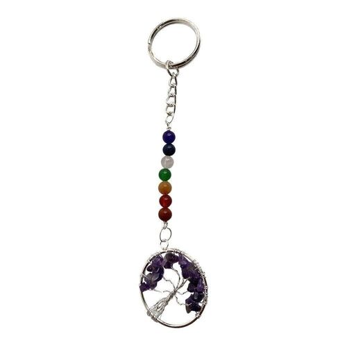 7 Chakra Tree of Life Keychain, 15x3cm, Amethyst