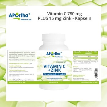 Vitamine C 780 mg Plus 15 mg de zinc - 90 Capsules végétaliennes 5