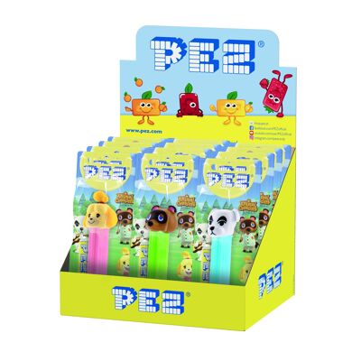 PEZ  Boîte présentoir de 12 Blisters Animal crossing : 1 distributeur + 1 recharge goût fruit