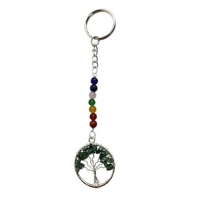 Porte-clés arbre de vie 7 chakras, 15 x 3 cm, aventurine verte