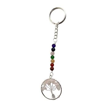Porte-clés arbre de vie 7 chakras, 15 x 3 cm, quartz rose 1