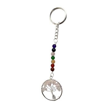 Porte-clés arbre de vie 7 chakras, 15 x 3 cm, quartz rose 2