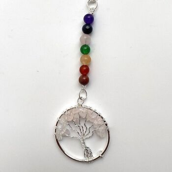 Porte-clés arbre de vie 7 chakras, 15 x 3 cm, quartz rose 3