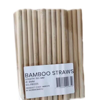 Pailles en bambou, parfaites et durables, 8x150mm 50 pcs.