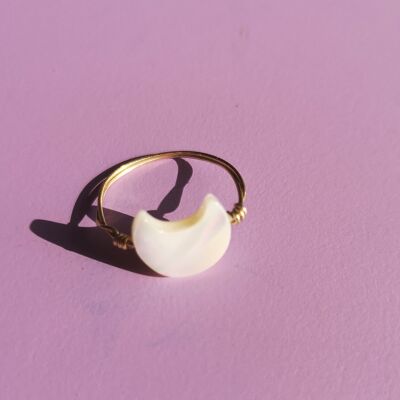 WILD GIRL mother-of-pearl moon wire ring