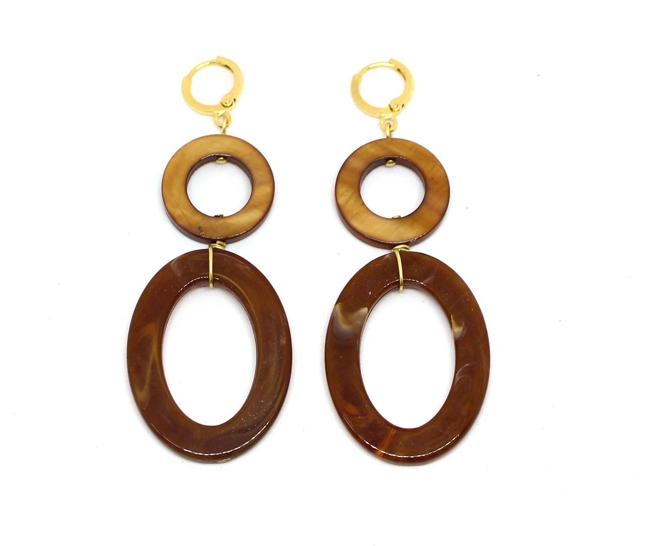 WOOPY Ohrringe aus Feingold - Harz und Perlmutt