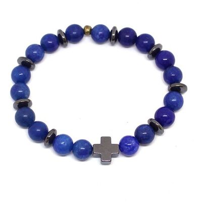 bracelet élastique verre et croix hématite MANTRA