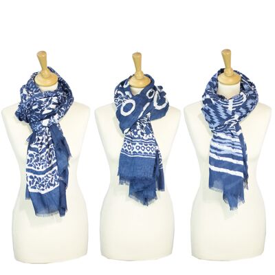 Sunsa 3er winter scarf, large shawl/shawl made of 100% viscose in indigo design