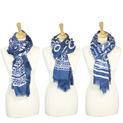 Sunsa winter scarf, large stole scarf/scarf made of 100% viscose in indigo design