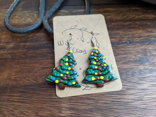 Christmas trees clay drop earrings