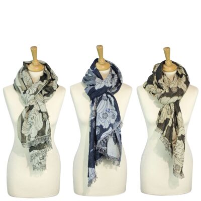 Sunsa 3er winter scarf, large stole neckerchief/scarf made of 60% cotton/40% viscose