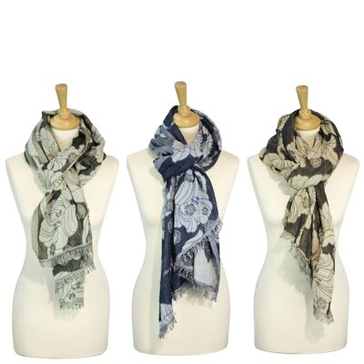 Écharpe d'hiver Sunsa 3er, grand foulard/écharpe en 60% coton/40% viscose
