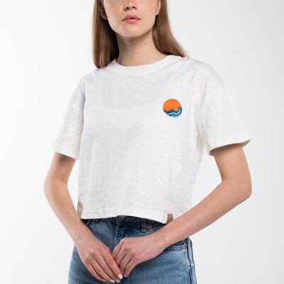 Weißes Natur-Stickerei-T-Shirt