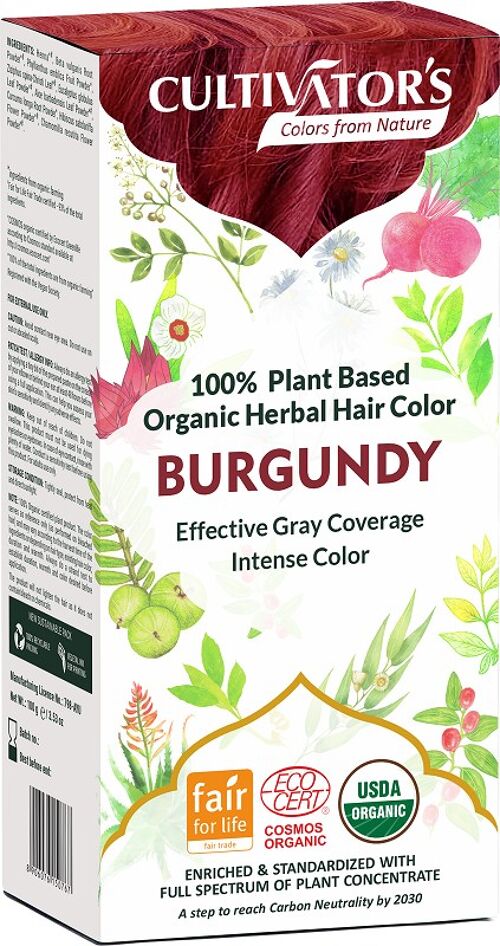 Tinte orgánico vegetal Borgoña Cultivator's 100 gr. Ecocert