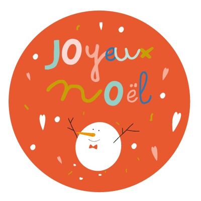 Carte joyeux Noël avec un bonhomme de neige et un badge aimant
