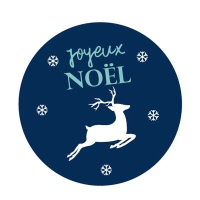 Magnet rond joyeux Noël avec des flocons de neige et un cerf - Aimant