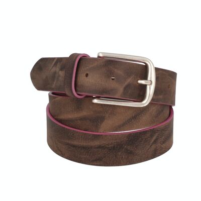 Belt men's leather Novaho with contrasting edges brown-pink
