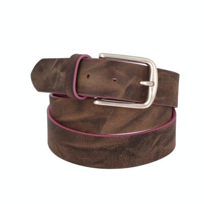 Ceinture pour hommes en cuir Novaho avec bords contrastés marron-rose