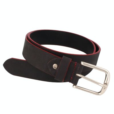 Belt men's leather Novaho with contrasting edges black-red