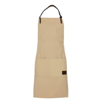 K0015GB | Work apron in canvas / genuine full grain leather, flounced. Color Rope/Testa Moro. Antique Nickel Accessories. Dimensions: 70 x 90 x 0.5 cm. Packaging: Polybag