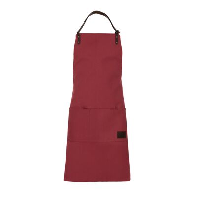 K0015XB | Work apron in canvas / genuine full grain leather, flounced. Bordeaux/Testa Moro colour. Antique Nickel Accessories. Dimensions: 70 x 90 x 0.5 cm. Packaging: Polybag