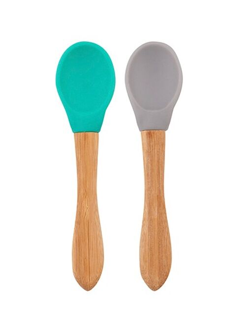 Lot 2 cuillères silicone & bambou - Gris & Vert