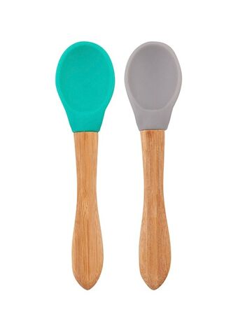 Lot 2 cuillères silicone & bambou - Gris & Vert 1