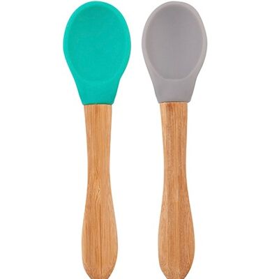 Lot 2 cuillères silicone & bambou - Gris & Vert