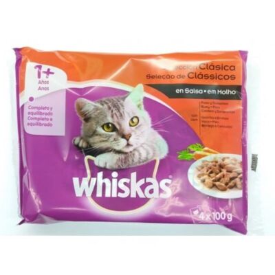 WHISKAS - alimento húmedo WHISKAS SELECCIÓN CLÁSICA para gatos a partir de 1 año, 4 x 100 gr