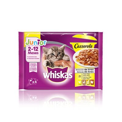WHISKAS - alimento húmedo WHISKAS CASSEROLE AVES para gatitos de 2-12 meses, 4 x 85 gr
