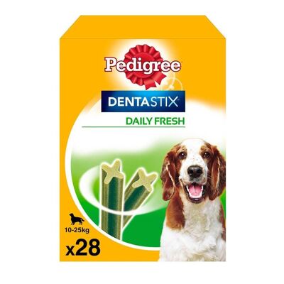 PEDIGREE - cuidado dental DENTASTIX PEDIGREE DAILY FRESH para perros de 10 a 25 kg, pack 4 bolsas x 7 piezas