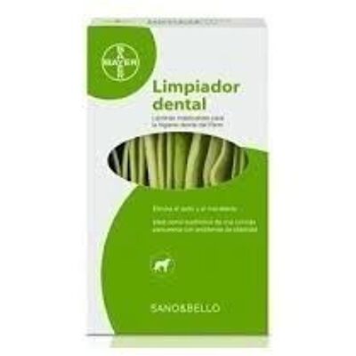 Bayer - Limpiador Dental para perros SANO Y BELLO BAYER en laminas masticables, caja de 140 grs.