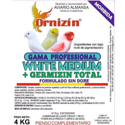 ORNIZIN - pasta de cría blanca WHITE MEDIUM + GERMIZIN mórbida, de ORNIZIN, 4 kg